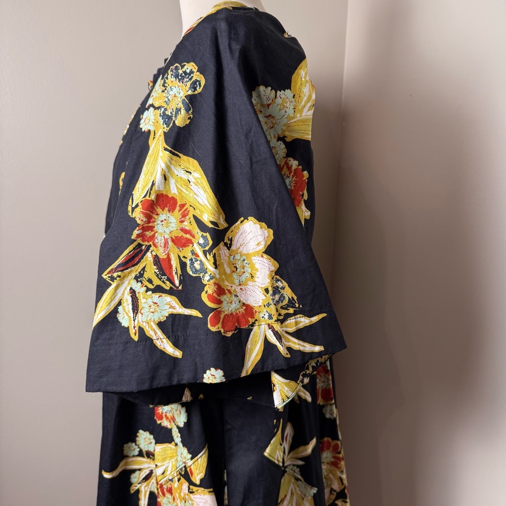 FREE PEOPLE Jodie Tropical Print Kimono Sleeve Mini Dress BLACK / LARGE - Picture 8 of 14